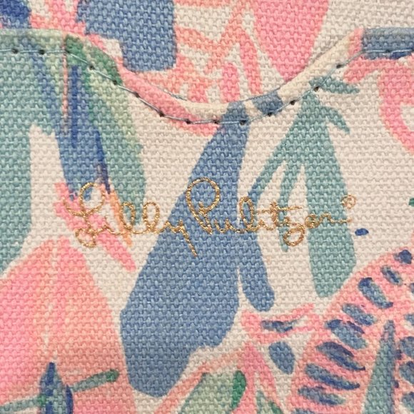 Lilly Pulitzer Wristlet Phone ID Card Case Zip Around Tropical Tiki Palm - Picture 7 of 9